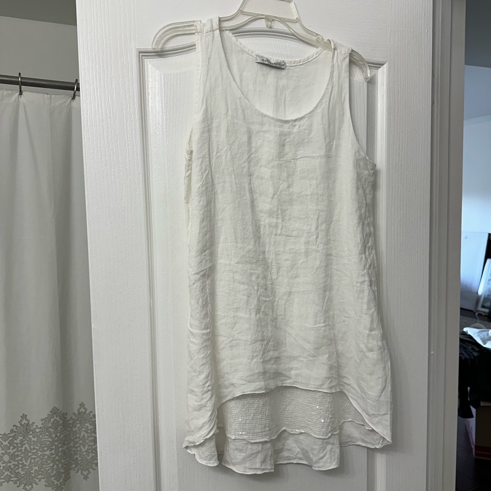 cut loose White Layered Linen Tank Tunic
